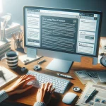 Ein Schreibtisch mit einem Computer und Finger auf einer Tastatur um hochwertigen Content zu erstellen.