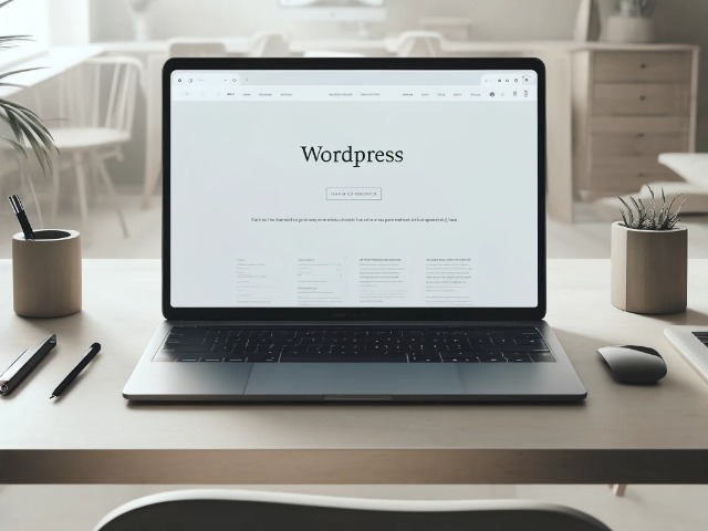 Laptop mit dem Bildschirm auf dem WordPress steht