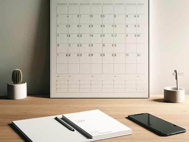 Kalender und ein Block und ein Handy